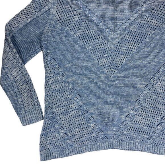 Chico's Textured Open Knit V-Neck Sweater Women L Blue Classic Oversize Pullover - Picture 9 of 16